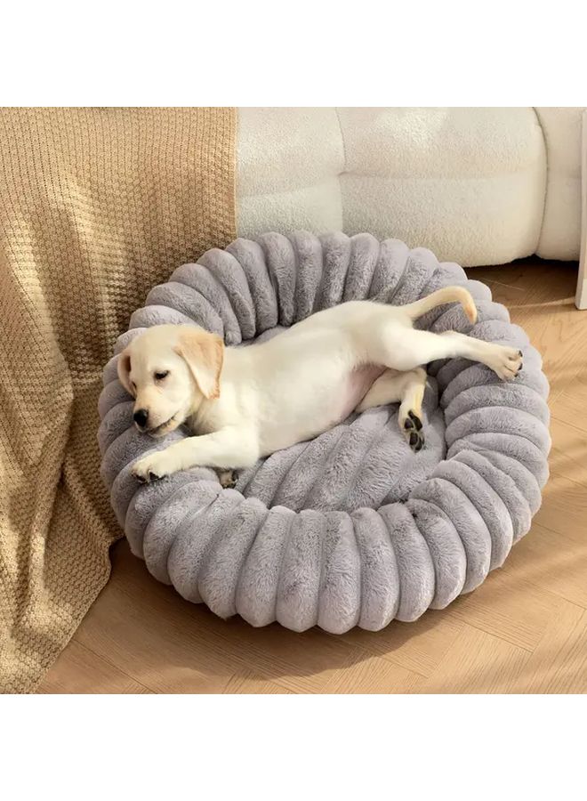 Khaki Round Plush Pet Bed For Dogs And Cats Diameter 23 62 Inch Cozy Winter Nest - Image 3